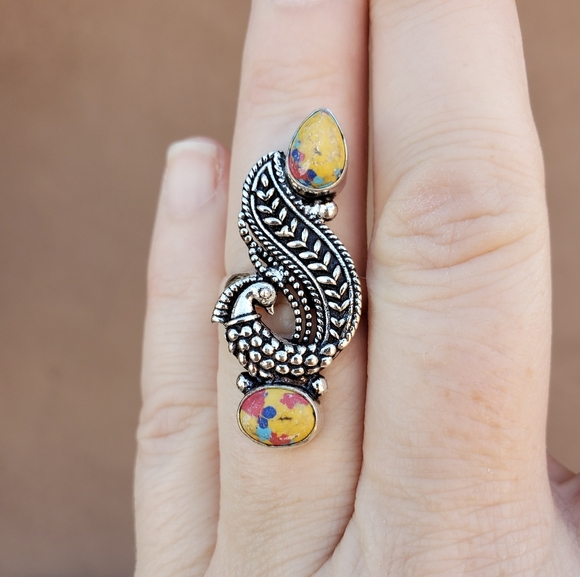 New Mosaic Jasper 925 Silver Peacock Ring. - Picture 14 of 14
